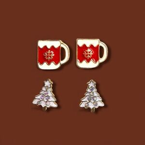 Festive Red and Gold Mug & Tree Earrings